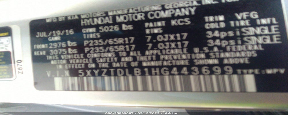 5XYZTDLB1HG443699 2017 HYUNDAI SANTA FE SPORT photo no. 9