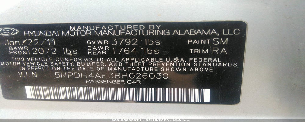 5NPDH4AE3BH026030 2011 HYUNDAI ELANTRA photo no. 9