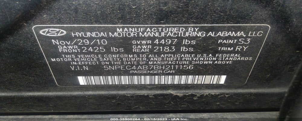 5NPEC4AB7BH211156 2011 HYUNDAI SONATA photo no. 9