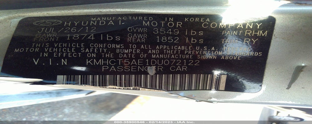 KMHCT5AE1DU072122 2013 HYUNDAI ACCENT photo no. 9