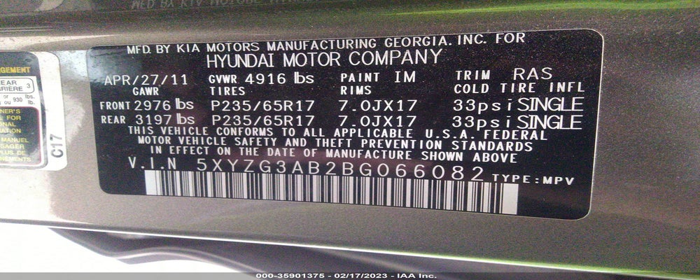 5XYZG3AB2BG066082 2011 HYUNDAI SANTA FE photo no. 9