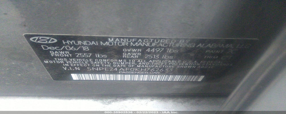 5NPE24AF0KH762633 2019 HYUNDAI SONATA photo no. 9