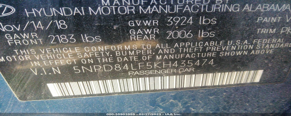 5NPD84LF5KH435474 2019 HYUNDAI ELANTRA photo no. 9