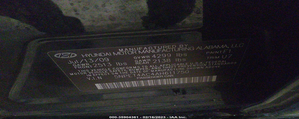 5NPET4AC4AH611750 2010 HYUNDAI SONATA photo no. 9