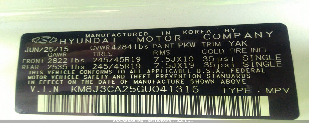 KM8J3CA25GU041316 2016 HYUNDAI TUCSON photo no. 9