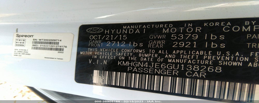 KMHGN4JE6GU138268 2016 HYUNDAI GENESIS photo no. 9