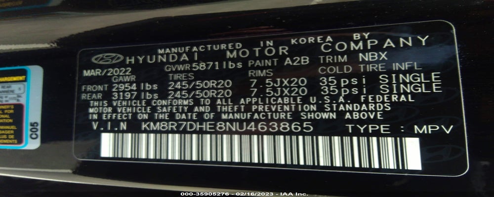 KM8R7DHE8NU463865 2022 HYUNDAI PALISADE photo no. 9