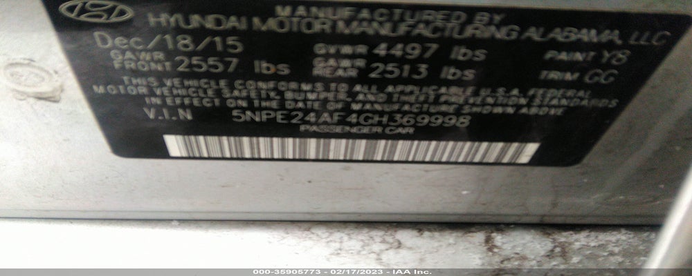 5NPE24AF4GH369998 2016 HYUNDAI SONATA photo no. 9