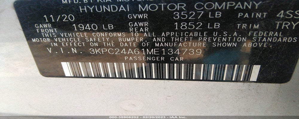 3KPC24A61ME134739 2021 HYUNDAI ACCENT photo no. 9