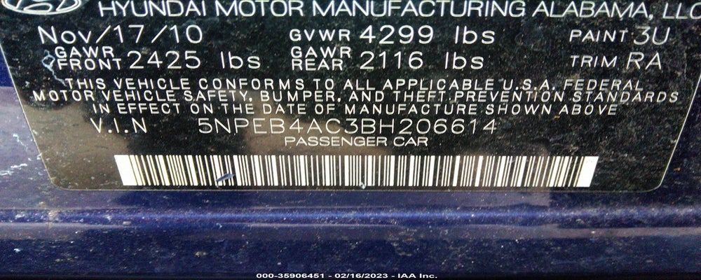 5NPEB4AC3BH206614 2011 HYUNDAI SONATA photo no. 9