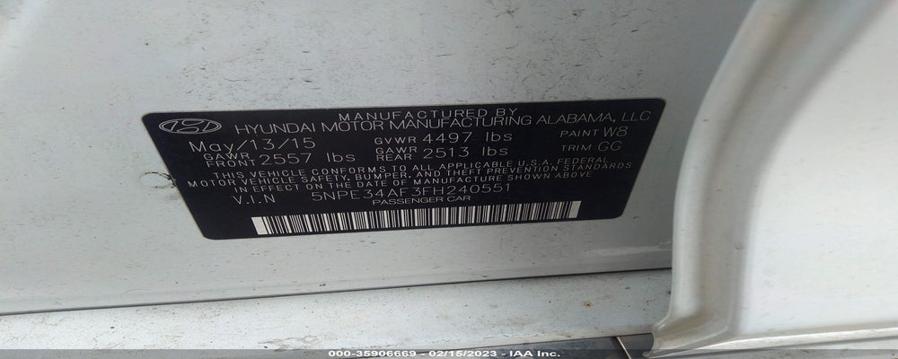 5NPE34AF3FH240551 2015 HYUNDAI SONATA photo no. 9