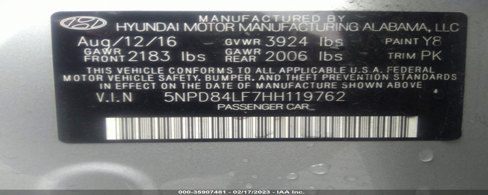 5NPD84LF7HH119762 2017 HYUNDAI ELANTRA photo no. 9