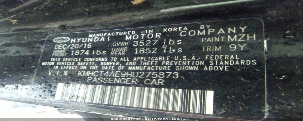 KMHCT4AE9HU275873 2017 HYUNDAI ACCENT photo no. 9