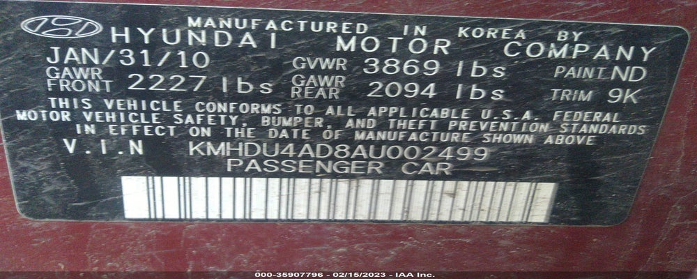 KMHDU4AD8AU002499 2010 HYUNDAI ELANTRA photo no. 9