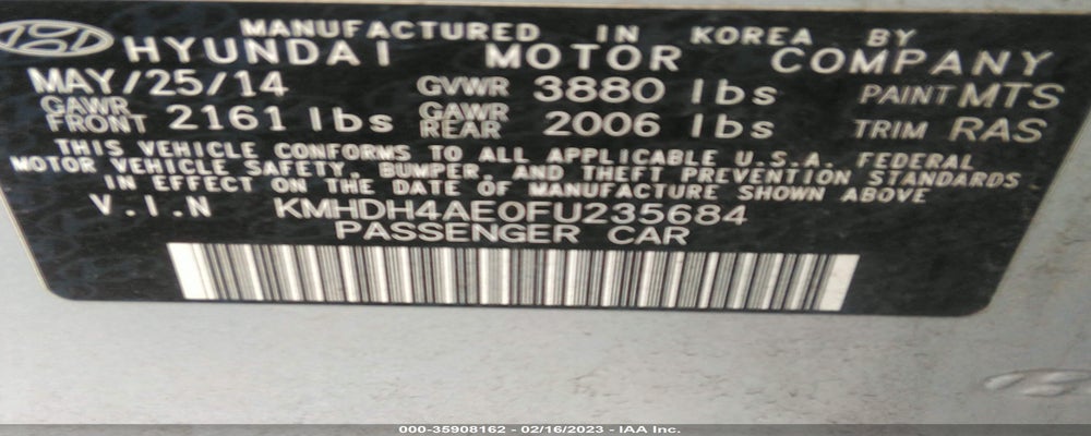 KMHDH4AE0FU235684 2015 HYUNDAI ELANTRA photo no. 9