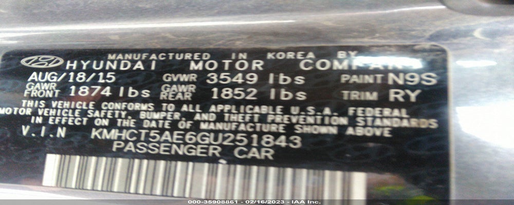 KMHCT5AE6GU251843 2016 HYUNDAI ACCENT photo no. 10