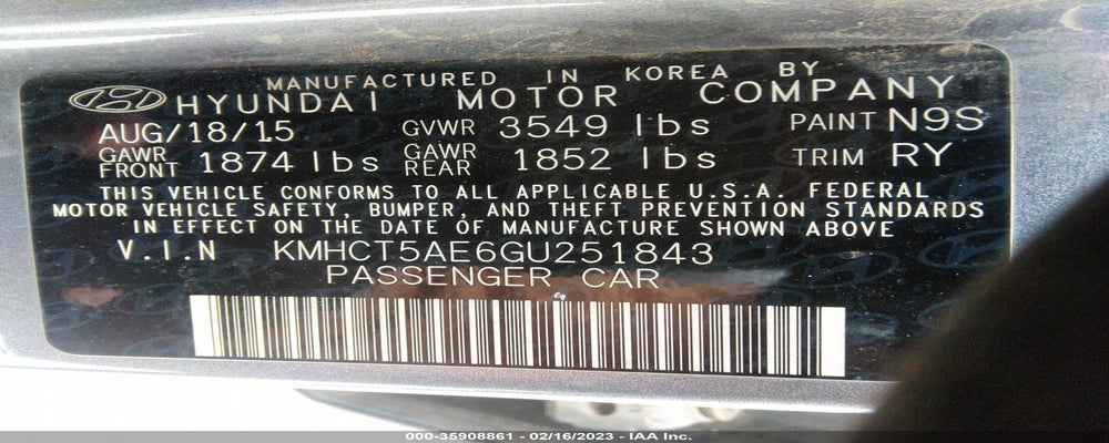 KMHCT5AE6GU251843 2016 HYUNDAI ACCENT photo no. 9