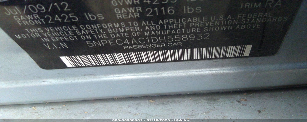5NPEC4AC1DH558932 2013 HYUNDAI SONATA photo no. 9