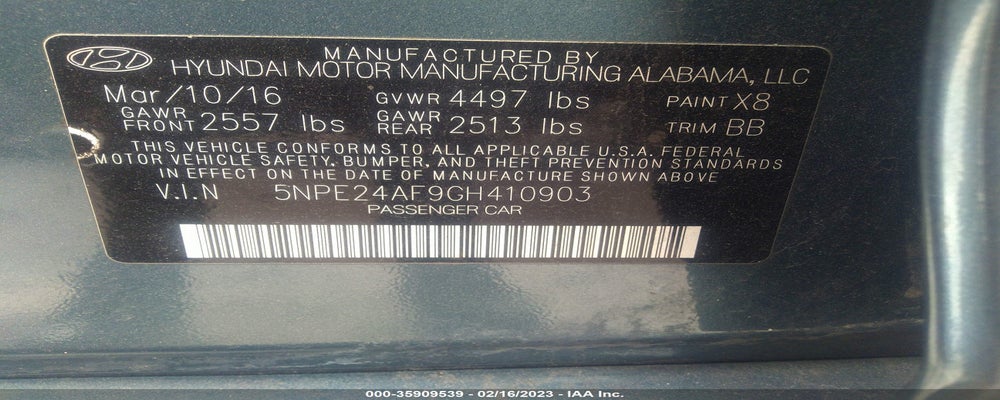 WDBTK65G64T031031 2016 HYUNDAI SONATA ECO/SE photo no. 9