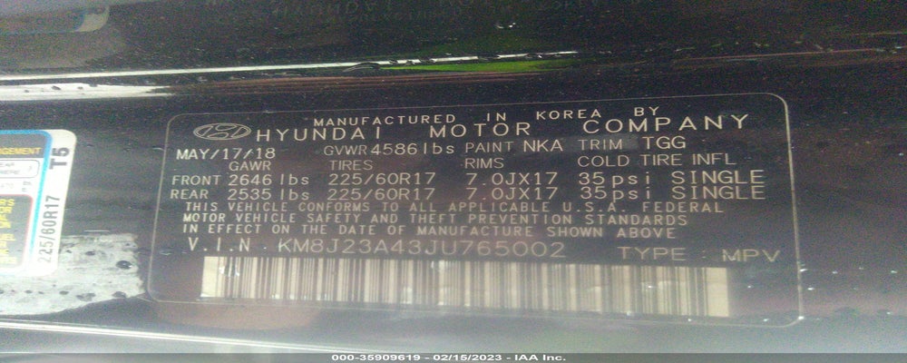 KM8J23A43JU765002 2018 HYUNDAI TUCSON photo no. 9