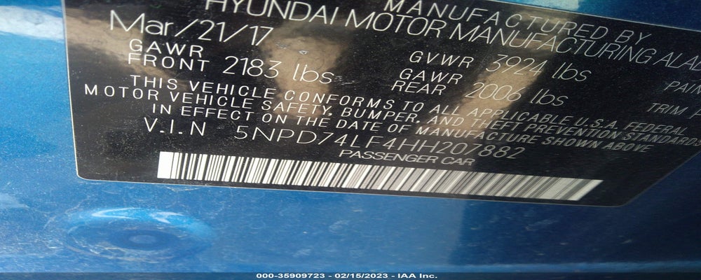 5NPD74LF4HH207882 2017 HYUNDAI ELANTRA photo no. 9