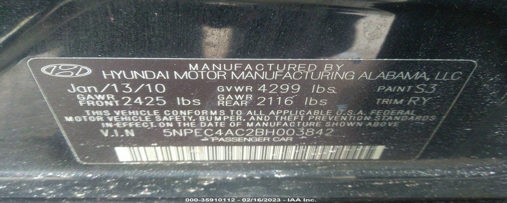5NPEC4AC2BH003842 2011 HYUNDAI SONATA photo no. 9