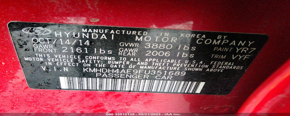 KMHDH4AE9FU351689 2015 HYUNDAI ELANTRA photo no. 9