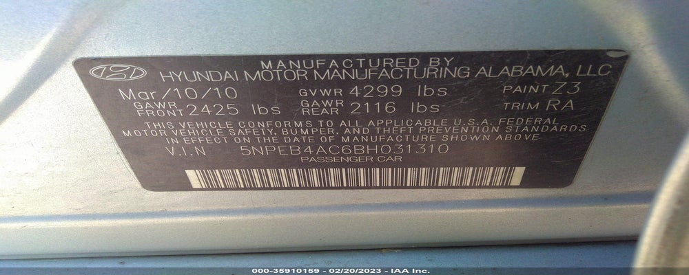 5NPEB4AC6BH031310 2011 HYUNDAI SONATA photo no. 9