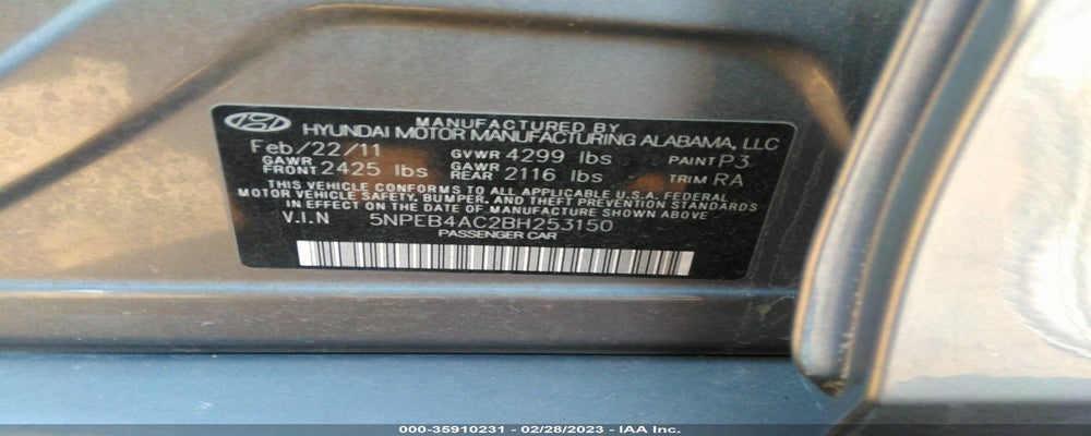 5NPEB4AC2BH253150 2011 HYUNDAI SONATA photo no. 9