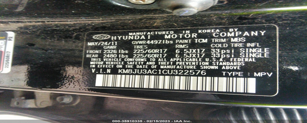KM8JU3AC1CU322576 2012 HYUNDAI TUCSON photo no. 9