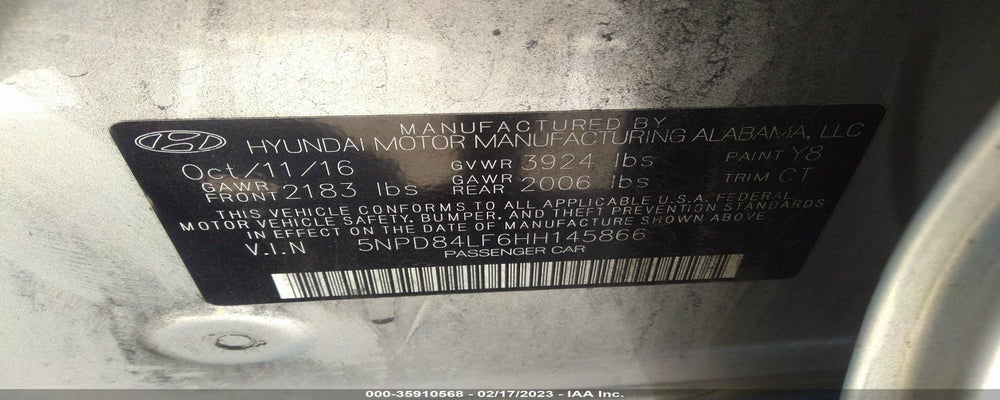 5NPD84LF6HH145866 2017 HYUNDAI ELANTRA photo no. 9