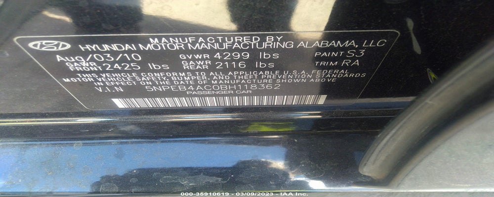 5NPEB4AC0BH118362 2011 HYUNDAI SONATA photo no. 9