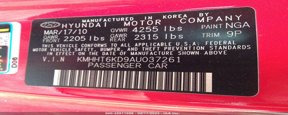KMHHT6KD9AU037261 2010 HYUNDAI GENESIS COUPE photo no. 9