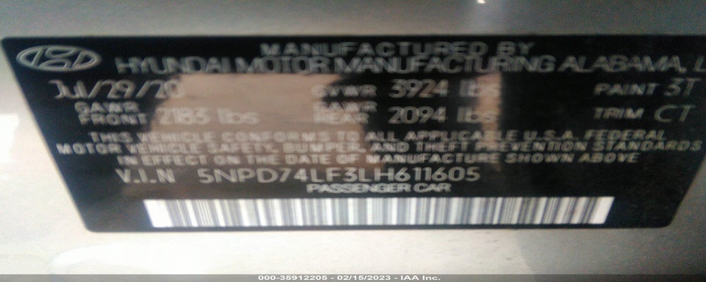 5NPD74LF3LH611605 2020 HYUNDAI ELANTRA photo no. 9