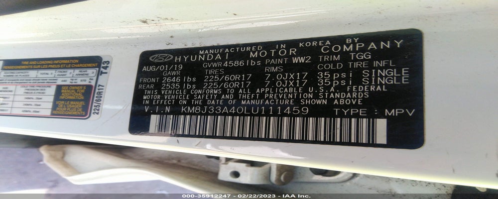 KM8J33A40LU111459 2020 HYUNDAI TUCSON photo no. 9