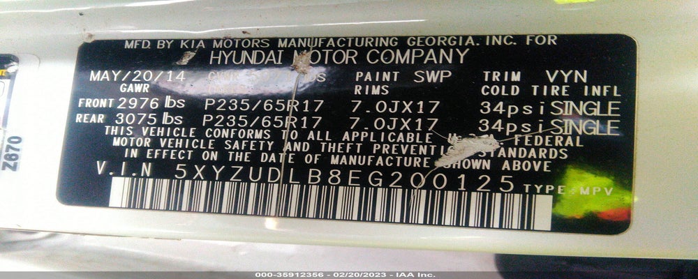 5XYZUDLB8EG200125 2014 HYUNDAI SANTA FE SPORT photo no. 9