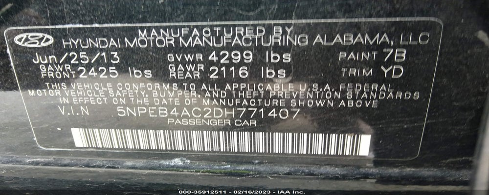 5NPEB4AC2DH771407 2013 HYUNDAI SONATA photo no. 9