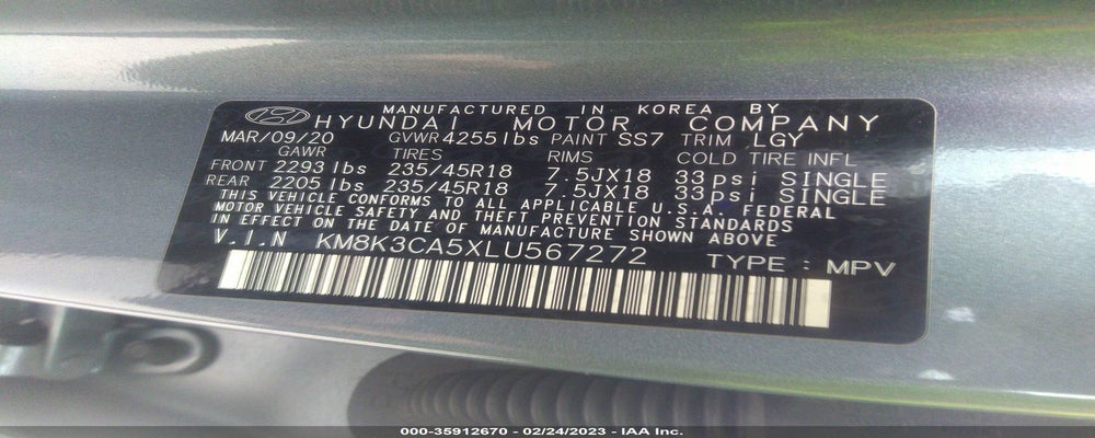 KM8K3CA5XLU567272 2020 HYUNDAI KONA photo no. 9