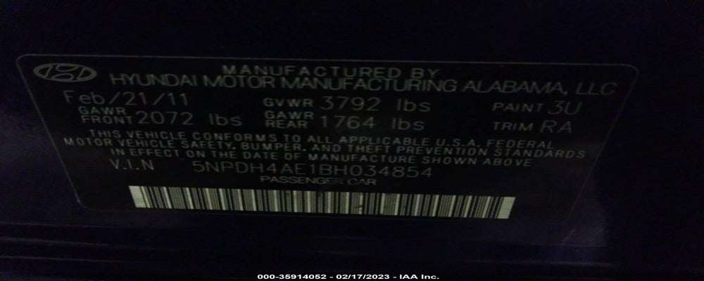 5NPDH4AE1BH034854 2011 HYUNDAI ELANTRA photo no. 9