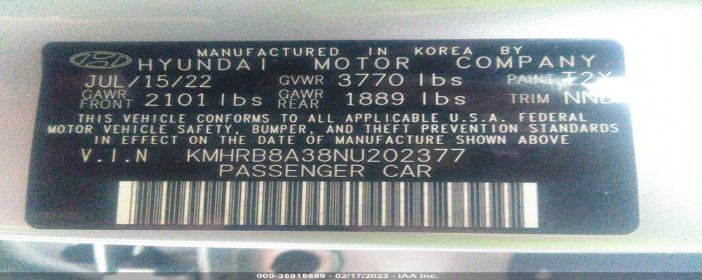 KMHRB8A38NU202377 2022 HYUNDAI VENUE photo no. 9