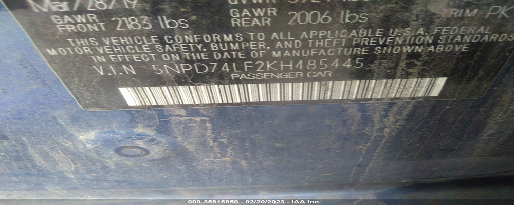 5NPD74LF2KH485445 2019 HYUNDAI ELANTRA photo no. 9