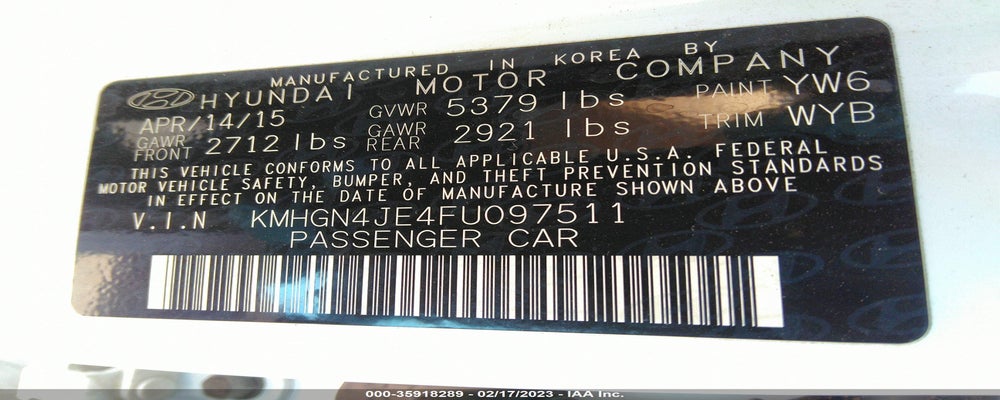 KMHGN4JE4FU097511 2015 HYUNDAI GENESIS photo no. 9