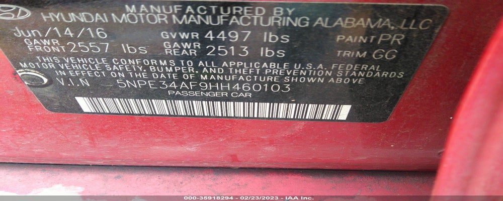 5NPE34AF9HH460103 2017 HYUNDAI SONATA photo no. 9