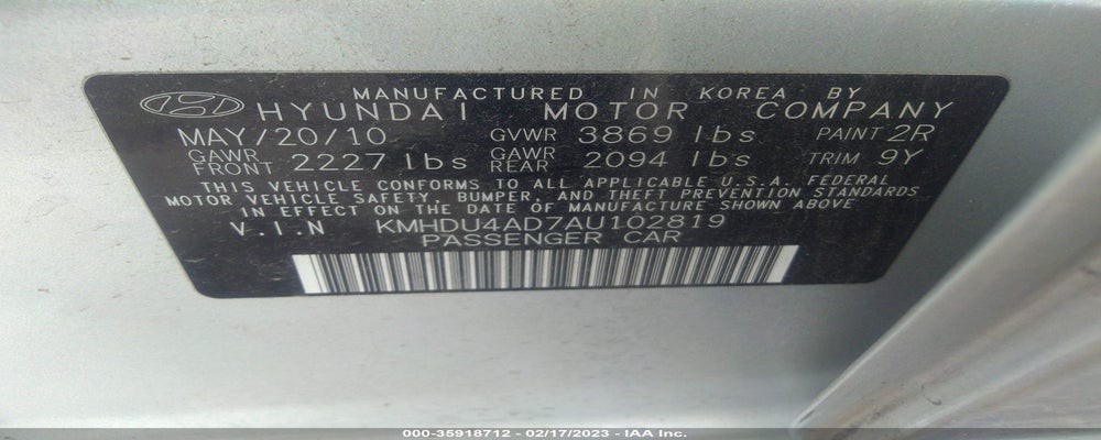 KMHDU4AD7AU102819 2010 HYUNDAI ELANTRA photo no. 9