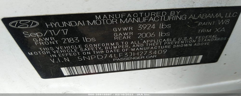 5NPD74LF3JH273409 2018 HYUNDAI ELANTRA photo no. 9