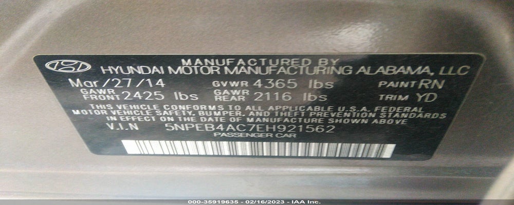 5NPEB4AC7EH921562 2014 HYUNDAI SONATA photo no. 9