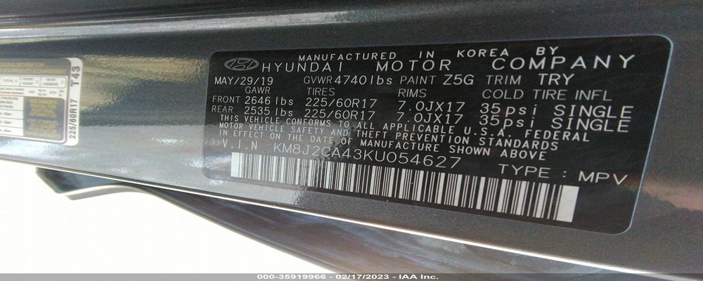 KM8J2CA43KU054627 2019 HYUNDAI TUCSON photo no. 9