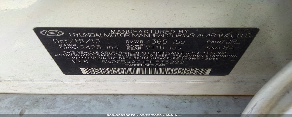 5NPEB4AC1EH835292 2014 HYUNDAI SONATA photo no. 9
