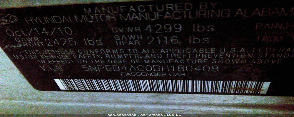 5NPEB4AC0BH180408 2011 HYUNDAI SONATA photo no. 9