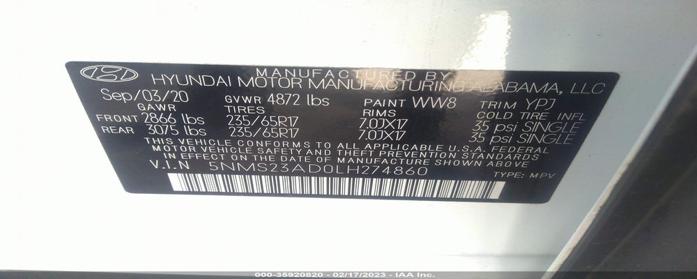 5NMS23AD0LH274860 2020 HYUNDAI SANTA FE photo no. 9